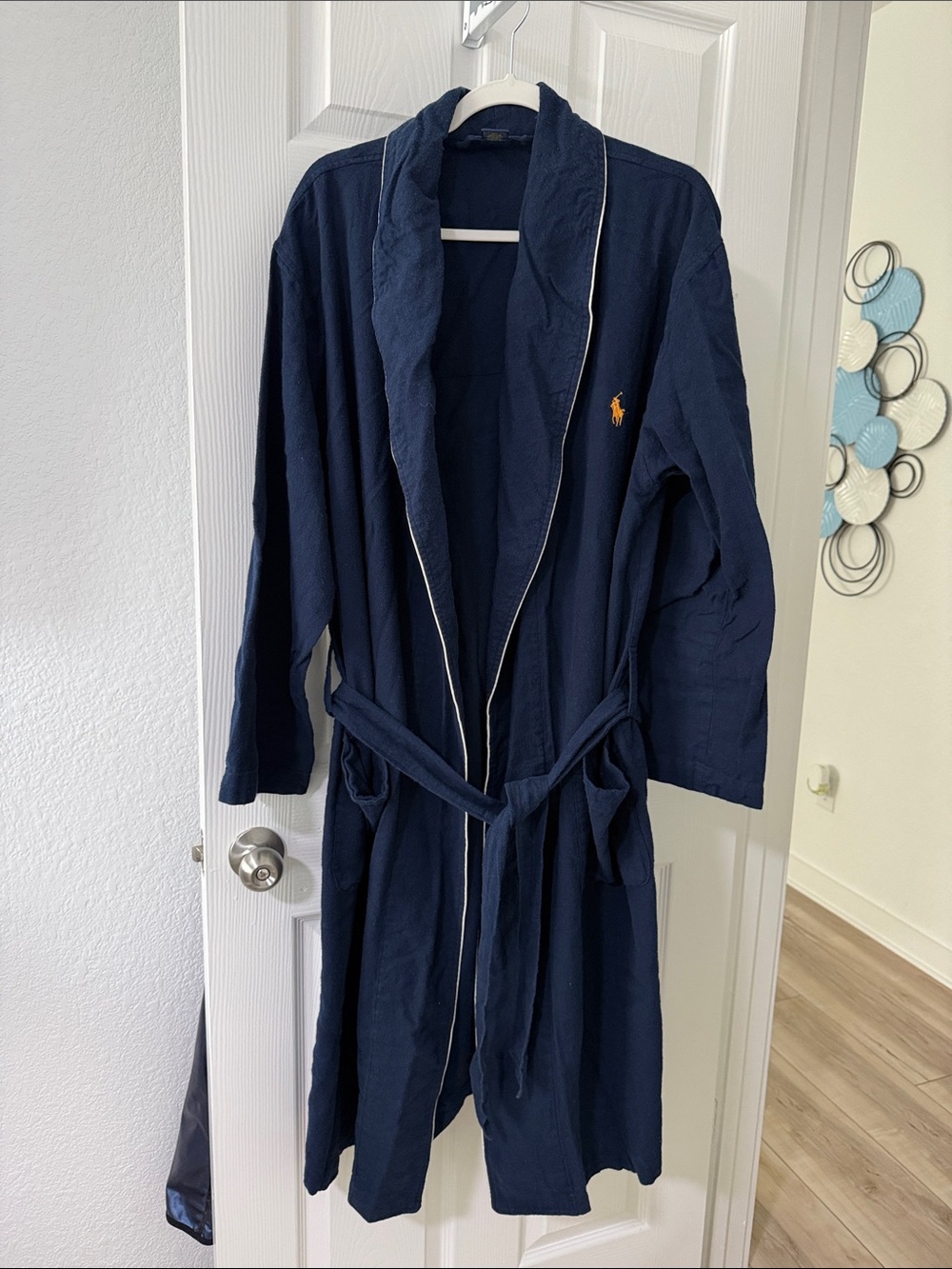Ralph Lauren Navy Robe with White Piping and Gold Pony